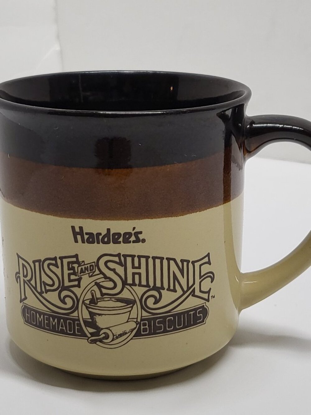 Vintage Hardees Coffee Cup Mug 1989 Ceramic Rise And Shine Homemade Biscuits